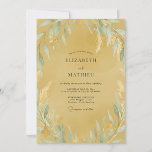 Ochre Aqua Leafy Wedding Invitation