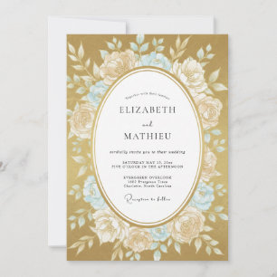 Ochre Aqua Peony Wedding Invitation