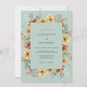 Ochre Aqua Wildflower Wedding Invitation