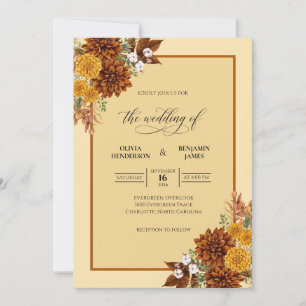 Ochre Autumn Foliage Eucalyptus Wedding Invitation