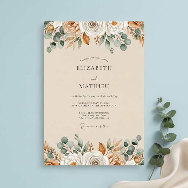 Ochre Autumnal Botanical Wedding Invitation (Creator Uploaded)
