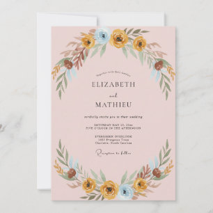 Ochre Azure Leafy Wedding Invitation