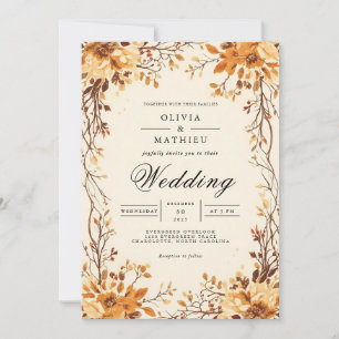 Ochre Bloom Branch Flourish Wedding Invitation