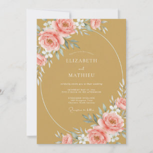 Ochre Blush Peony Wedding Invitation