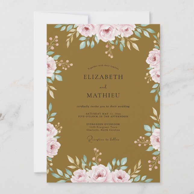 Ochre Blush Petal Wedding Invitation (Front)