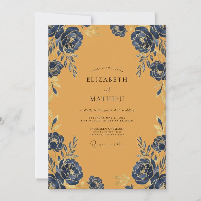 Ochre Bold Floral Wedding Invitation (Front)