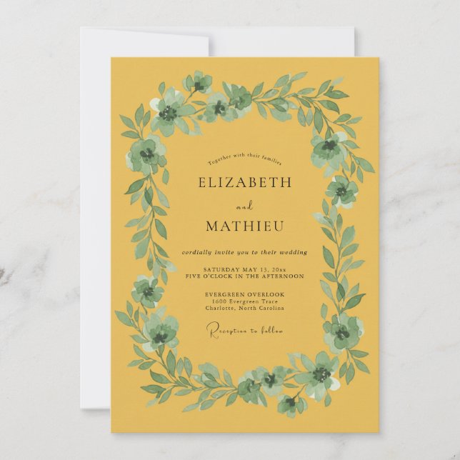 Ochre Botanical Blossom Wedding Invitation (Front)