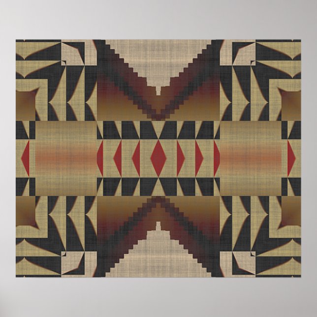 Ochre Brown Khaki Red Native Tribal Mosaic Pattern Poster (Front)