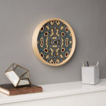 Ochre Brown Red Teal Blue Hip Bohemian Bali Art Clock<br><div class="desc">Beautiful contemporary teal blue, dark burgundy red and ochre brown yellow batik mosaic pattern. Decorative motif available on a variety of stylish products and matching home décor accents and accessories. An original design for the interior decorator or those who love decorating their master or children's bedroom, nursery, living or family...</div>