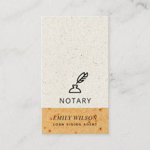 OCHRE CERAMIC GLAZED SPECKLED FEATHER NIB NOTARY BUSINESS CARD
