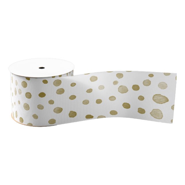 Ochre Confetti Watercolor Dots Ribbon Grosgrain Ribbon (Spool)