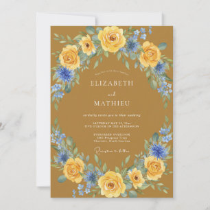 Ochre Cornflower Leafy Wedding Invitation