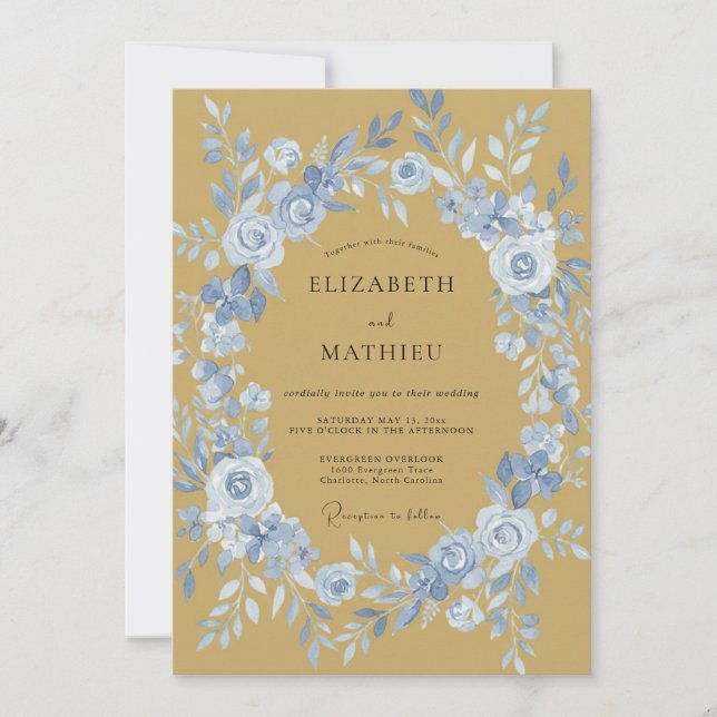 Ochre Cornflower Painted Wedding Invitation (Front)