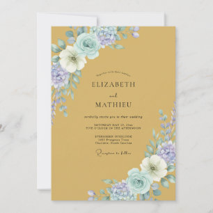 Ochre Cornflower Peony Wedding Invitation