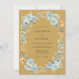 Ochre Cornflower Wreath Wedding Invitation