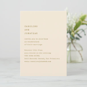 Ochre Cream Typewriter QR Code Wedding Modern Invitation