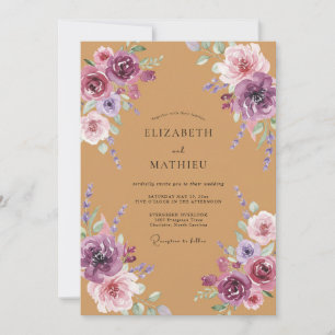 Ochre Dusty Lavender Painted Wedding Invitation