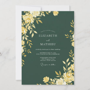Ochre Emerald Leafy Wedding Invitation