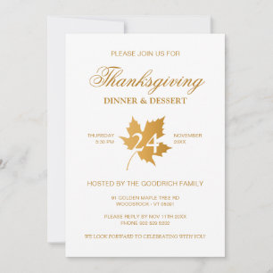 Ochre Fall Autumn Maple Leaf Thanksgiving Dinner.  Invitation