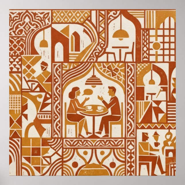 Ochre Folk Cafe Pattern Poster (Front)
