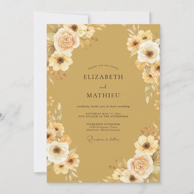 Ochre Honey Blossom Wedding Invitation (Front)