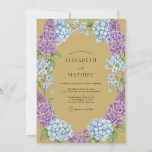 Ochre Hydrangea Amethyst Eucalyptus Wedding Invitation