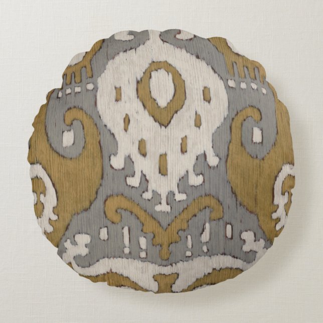 Ochre Ikat II Round Cushion (Front)
