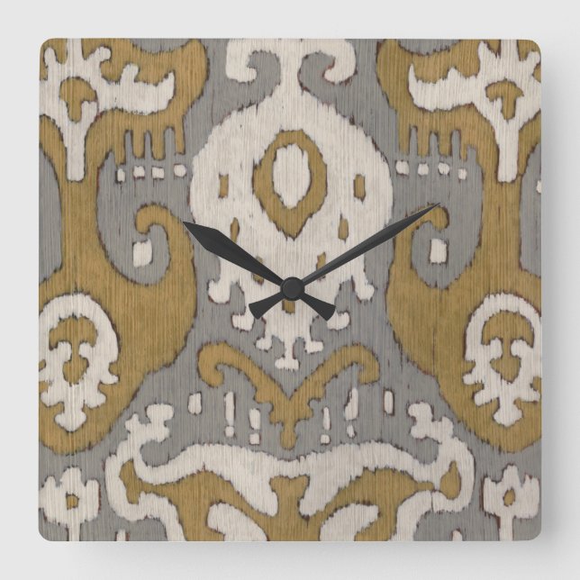 Ochre Ikat II Square Wall Clock (Front)