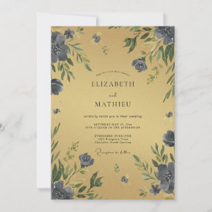 Ochre Indigo Petal Wedding Invitation
