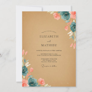 Ochre Indigo Ranunculus Eucalyptus Wedding Invitation
