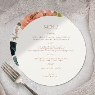 Ochre & Ivory Initials Floral Round Wedding Menu
