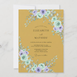 Ochre Lilac Leafy Wedding Invitation
