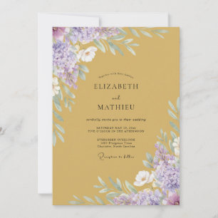 Ochre Lilac Peony Wedding Invitation
