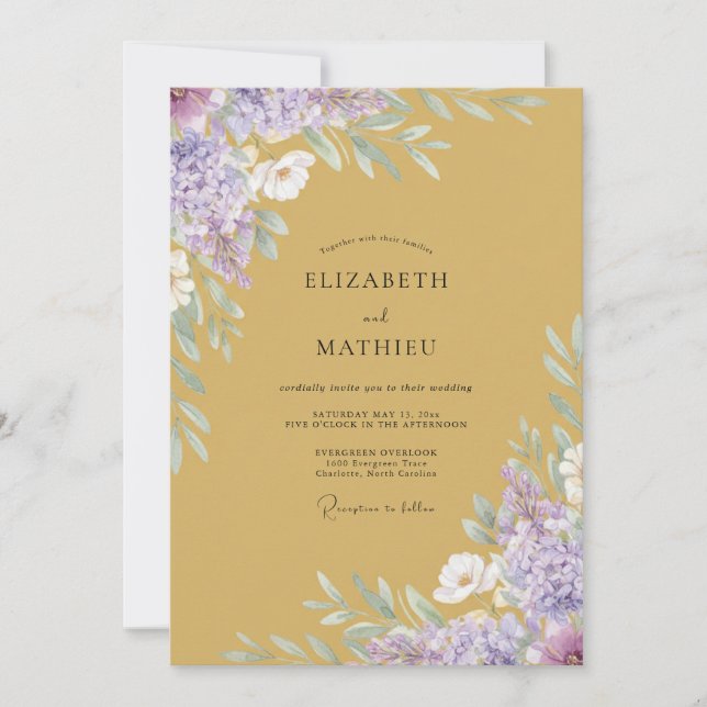 Ochre Lilac Peony Wedding Invitation (Front)