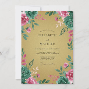 Ochre Magenta Peony Wedding Invitation
