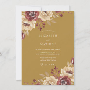 Ochre Maroon Ranunculus Eucalyptus Wedding Invitation