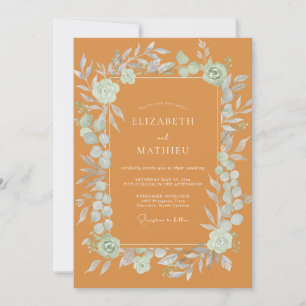Ochre Mint Leafy Wedding Invitation