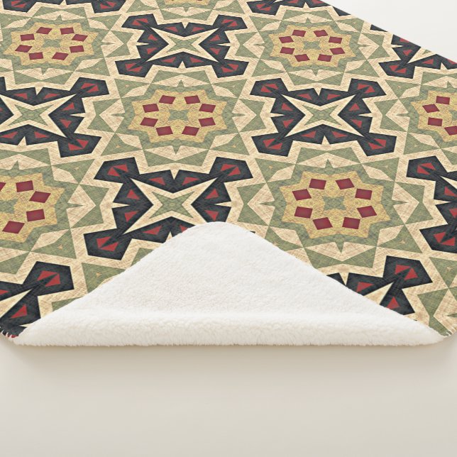 Ochre Mustard Yellow Olive Green Black Tribal Art Sherpa Blanket (3/4)