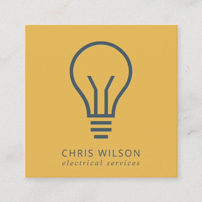 OCHRE NAVY BLUE ELECTIC BULB ELECTRICIAN ELECTRIC SQUARE BUSINESS CARD (Front)