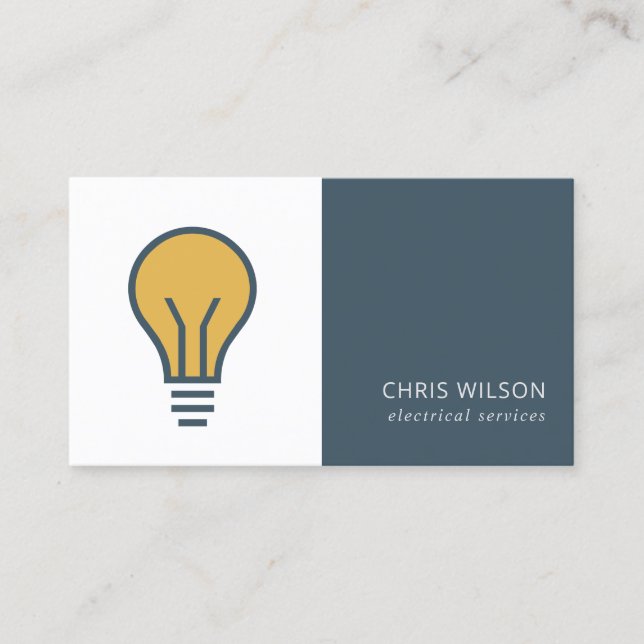 OCHRE NAVY GREY ELECTIC BULB ELECTRICIAN ELECTRIC BUSINESS CARD (Front)