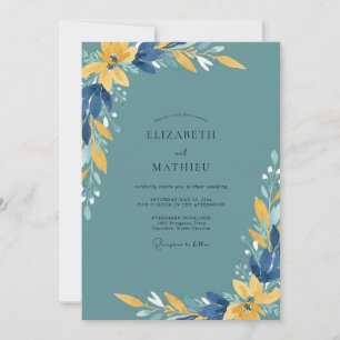 Ochre Navy Watercolor Wedding Invitation