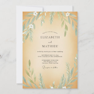 Ochre Olive Foliage Eucalyptus Wedding Invitation