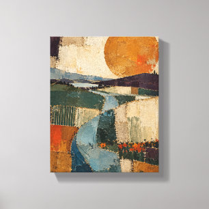 Ochre Orbit over Mended Fields   Textile Abstract Canvas Print