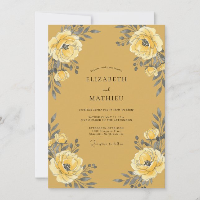 Ochre Painted Bloom Wedding Invitation (Front)