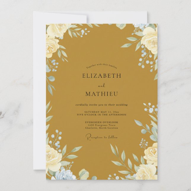 Ochre Painted Blossom Wedding Invitation (Front)