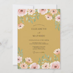 Ochre Painted Ranunculus Wedding Invitation