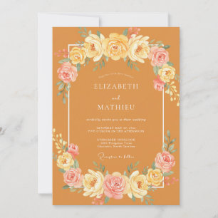 Ochre Painted Rose Wedding Invitation
