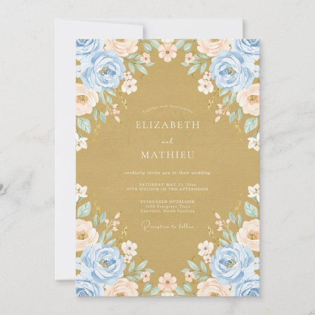 Ochre Periwinkle Petal Wedding Invitation (Front)