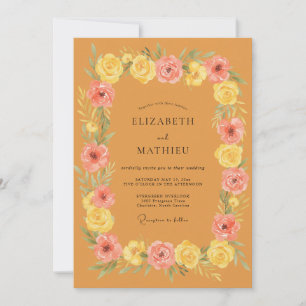 Ochre Petal Pink Rose Wedding Invitation
