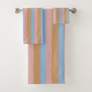 Ochre, Pink & Blue Stripes Bath Towel Set
